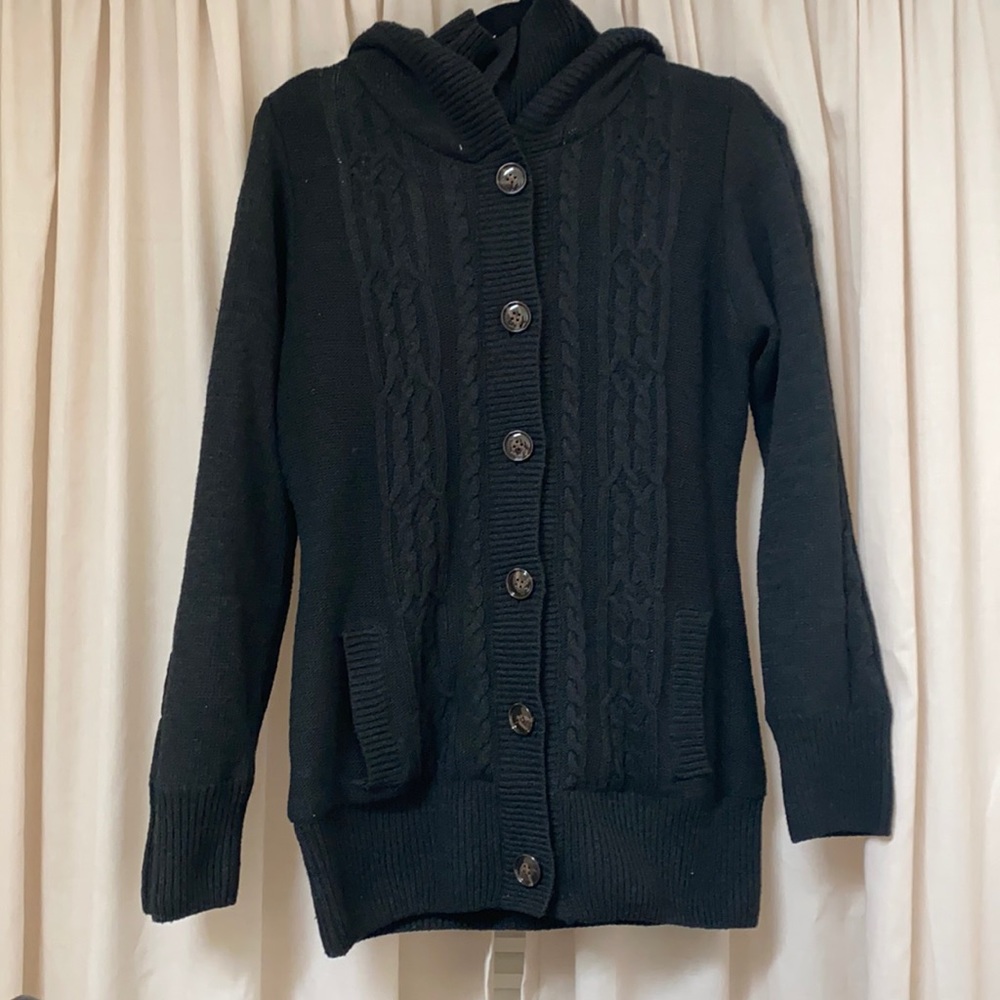 Cozy Knit Black Hooded Jacket